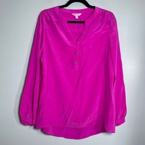 LILLY PULITZER Blouse Top Medium Magenta Pink Silk Preppy Nautical Beach Classic